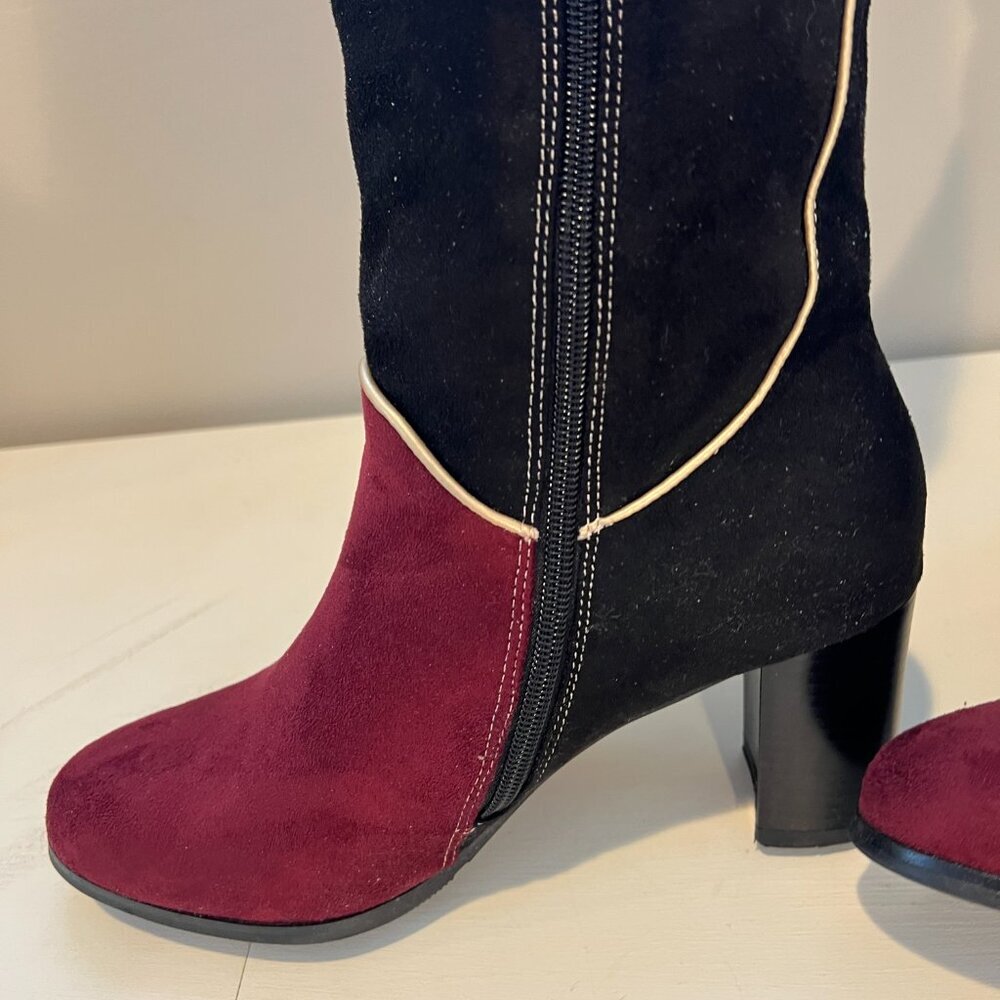 Ann Creek 'Manuel' Faux Suede Black, Burgundy & Grey Knee High Boots, Size 8.5M - Picture 7 of 16